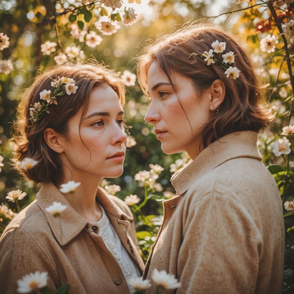 Romantic Portrait of Woman Surrounded by Flowers