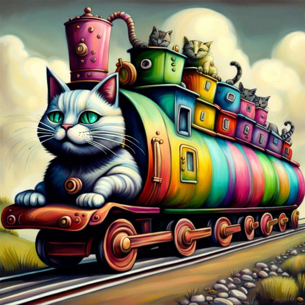 paint whimsical cat train