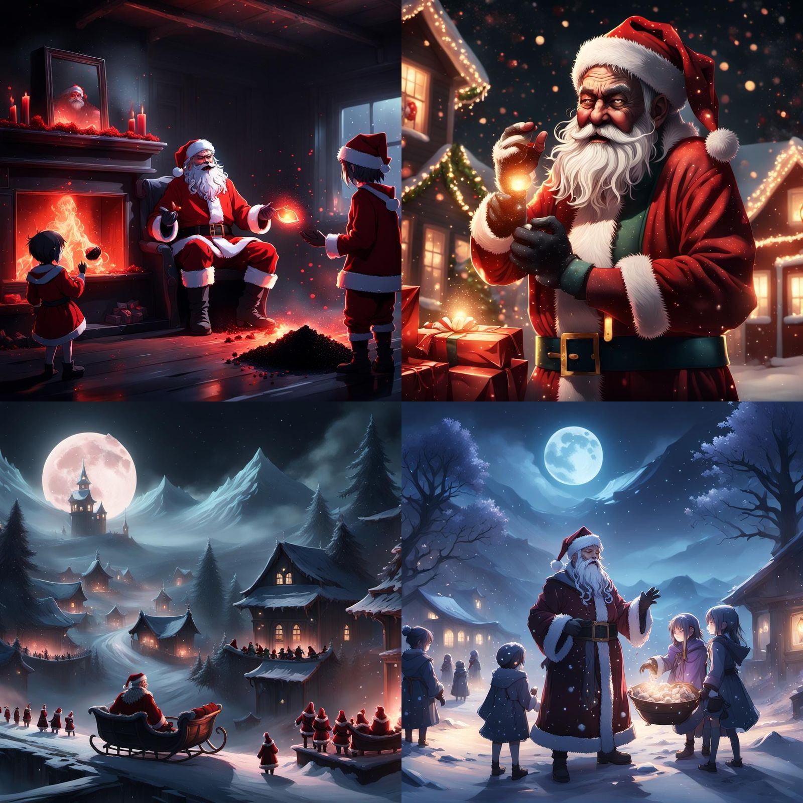 Evil Santa's Desolate Gift-Giving Scene in Cyberpunk Aesthet...