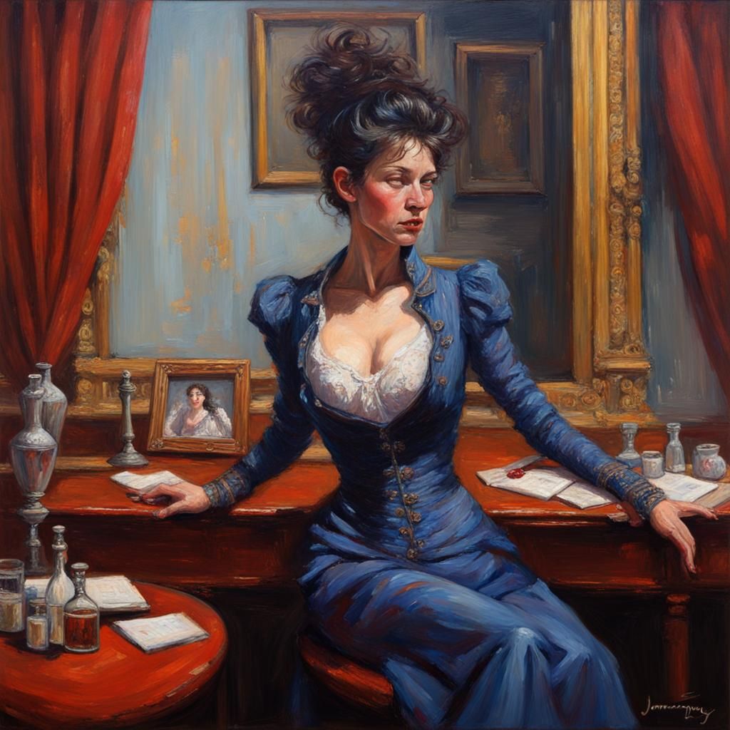 Pensive Muse in Oil Painting Style