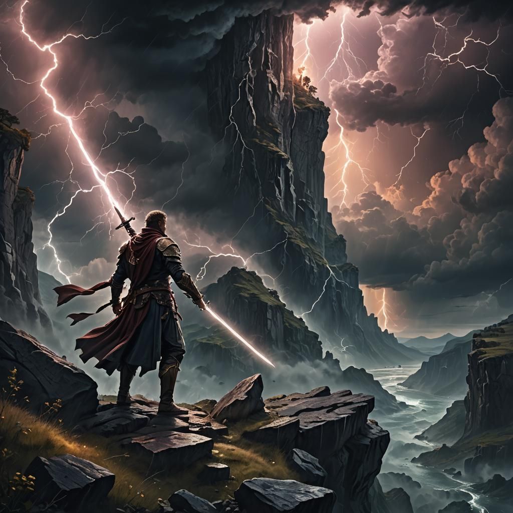 Heroic Figure with Glowing Sword in Mannerist Style