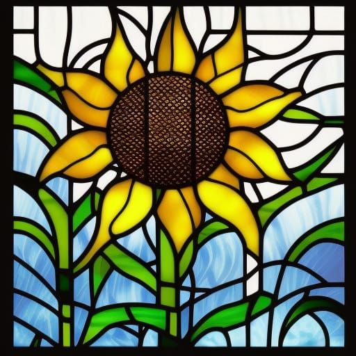 Stained Glass Sunflower in Comic Book Style