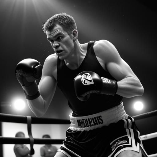 Intense Boxing Action Shot in Black and White