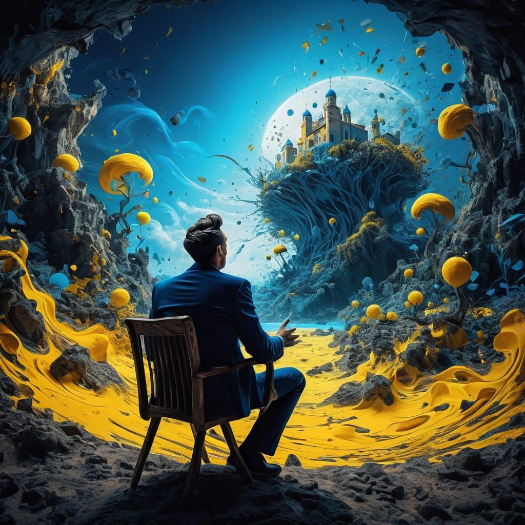 Man in Vibrant Surreal Landscape