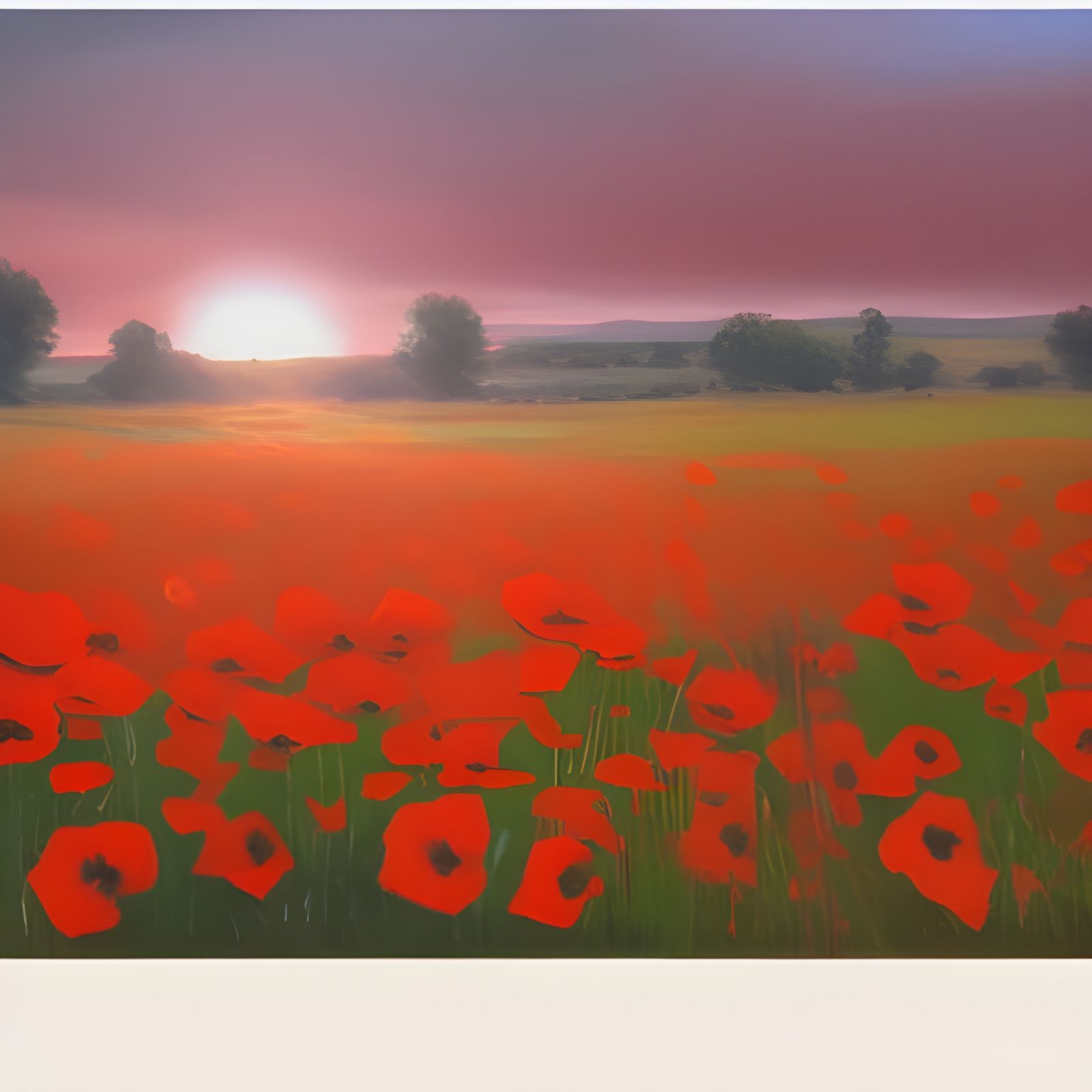 Poppy Field Sunset: Impressionistic Oil Painting