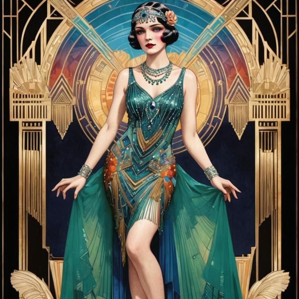 Art Deco Burlesque Vedette in Hyperrealistic Style