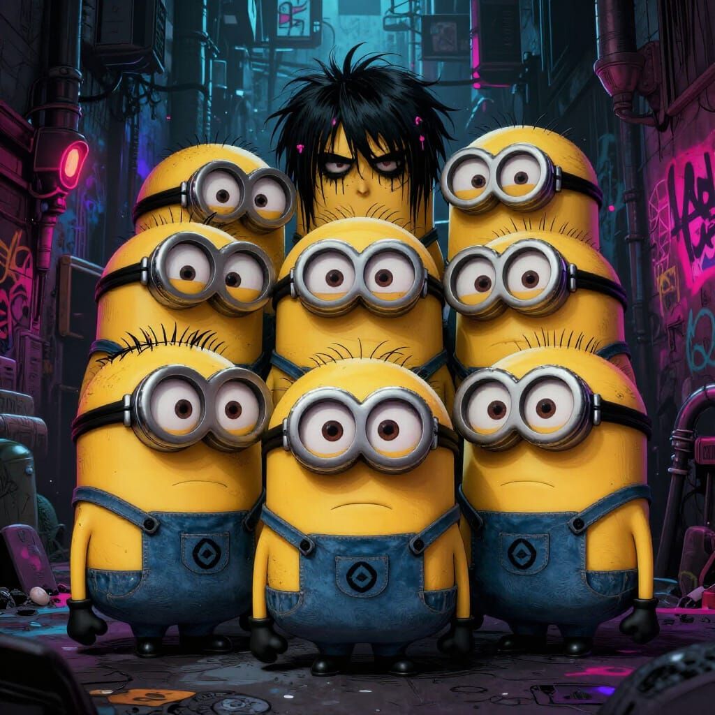 Emo Minions in Moody Alleyway Illustration