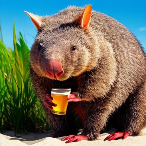 Cartoon Wombat Relaxes with Beer on the Beach