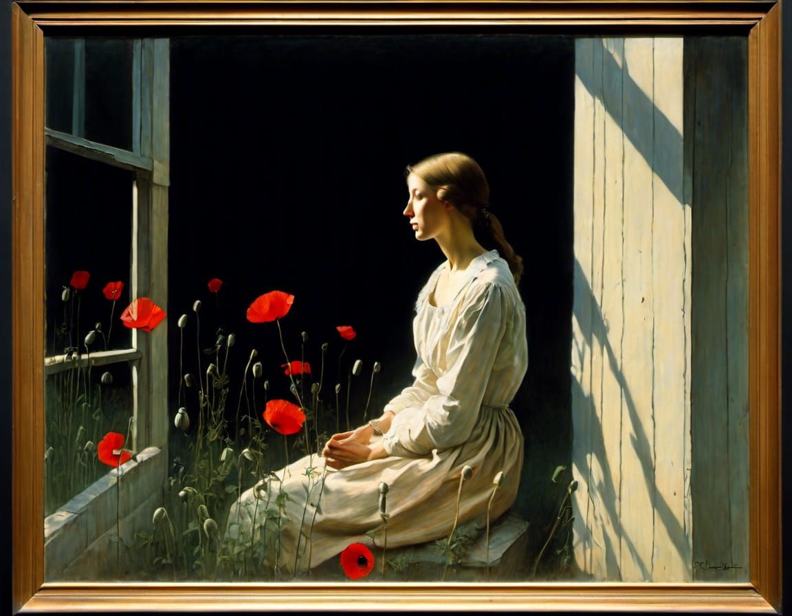 Solitude at Sunset: Wyeth-Inspired Poppy Field