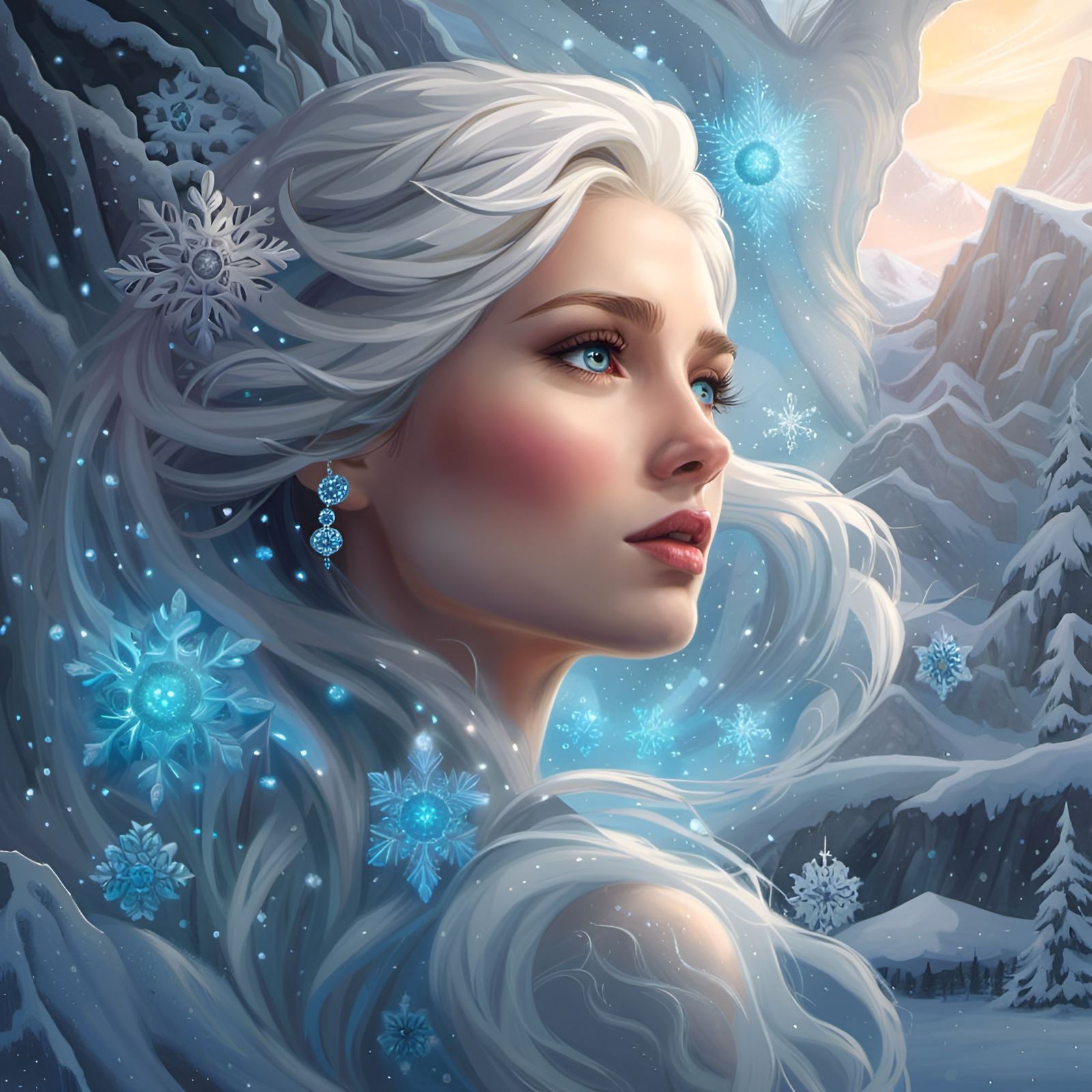 Frozen Princess Portrait in Digital Oil Painting Style