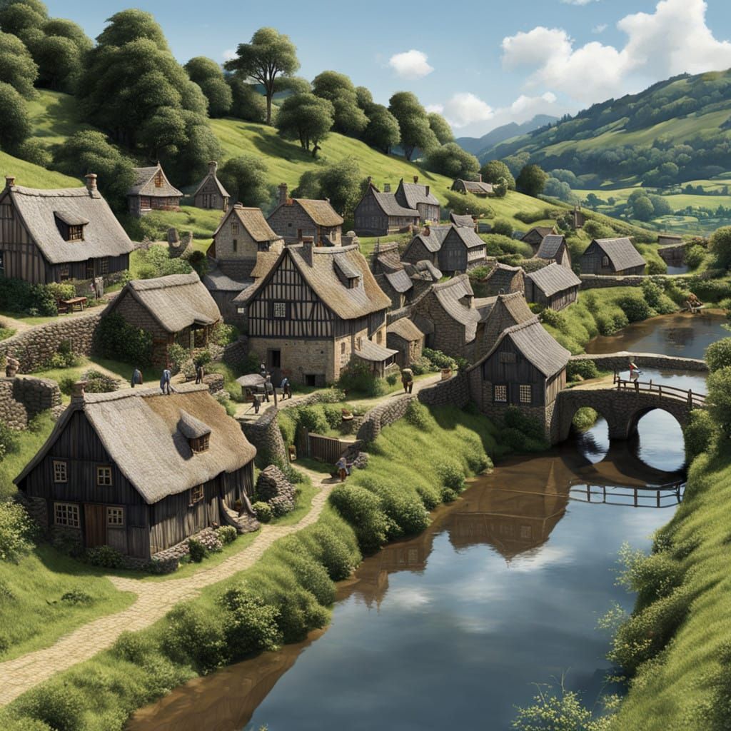 Quaint Village Scene from a Movie-Inspired Masterpiece