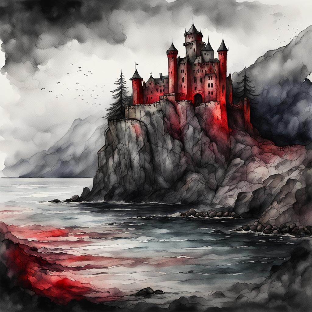 Mysterious Abandoned Castle on Cliff in Dark Fantasy Style