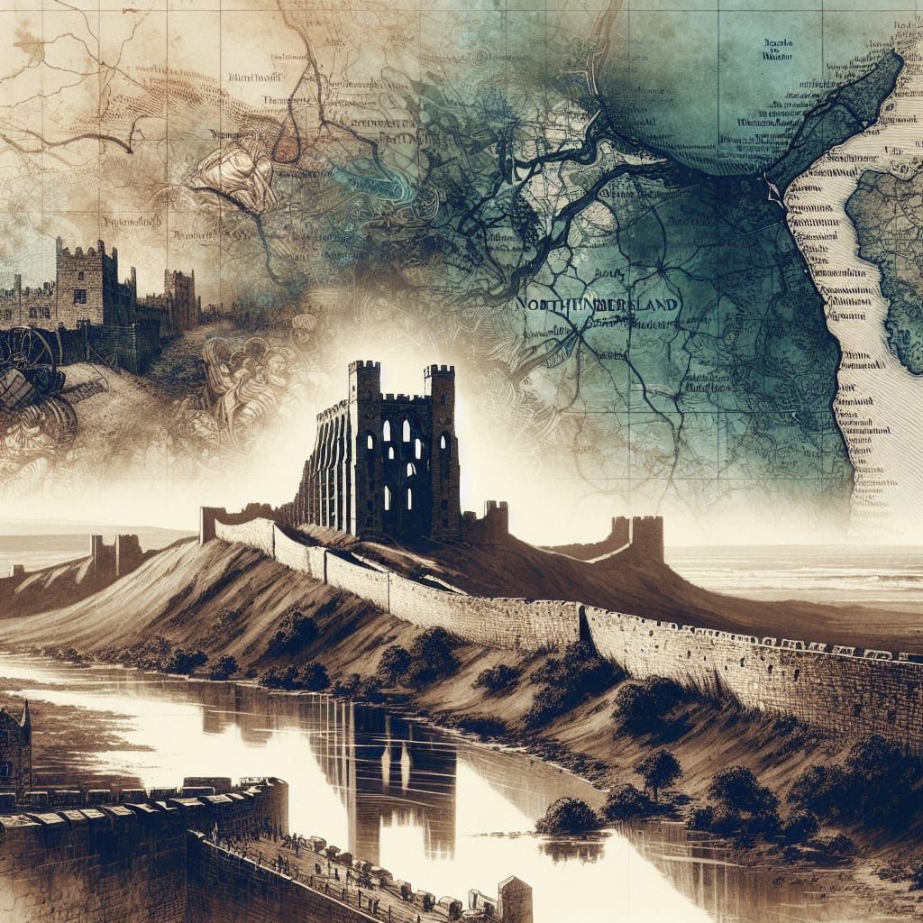 Hadrian's Wall Double Exposure in Vintage Style