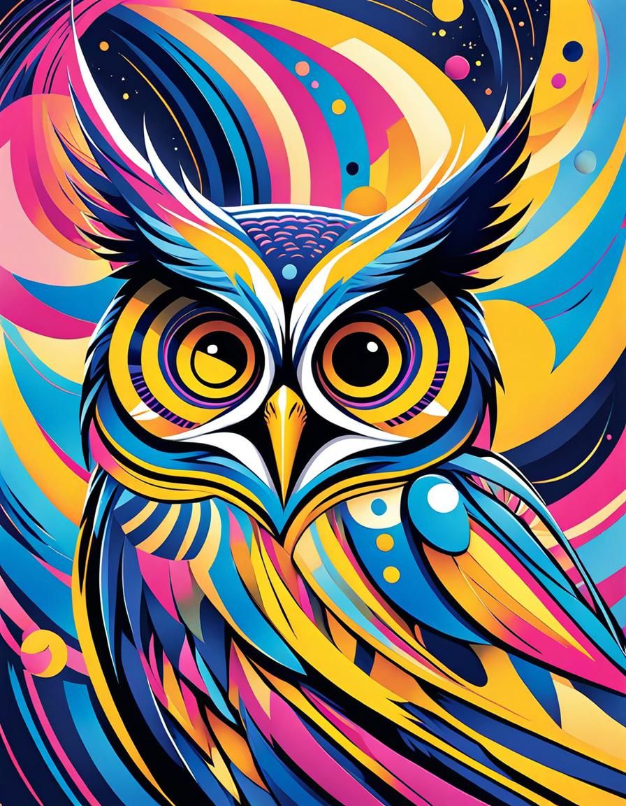 Owl in Kandinsky Inspired Comic Book Art