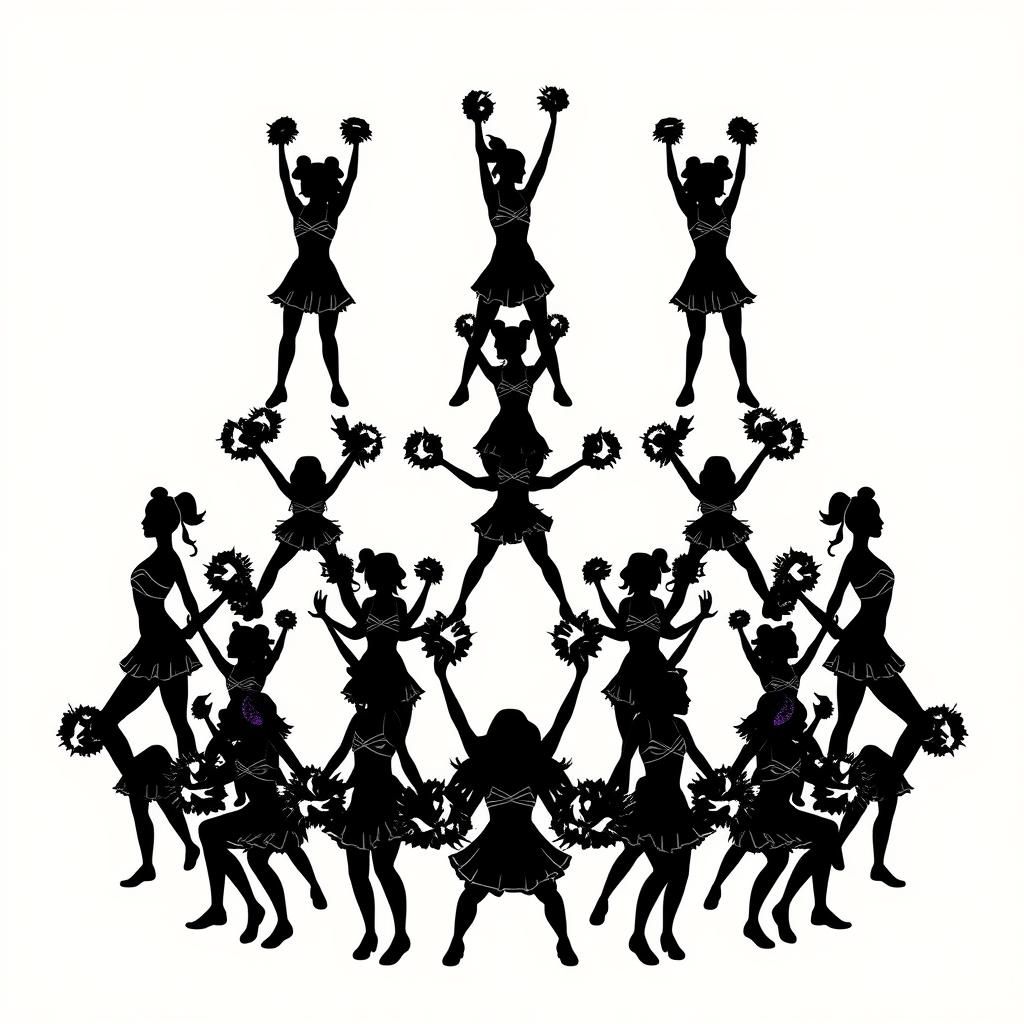 Detailed Cheerleader Pyramid Silhouette on White