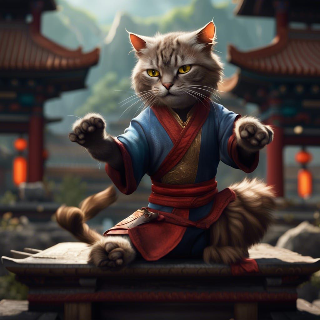 Cat Teaches Kung Fu in Detailed Matte Painting