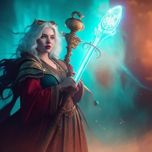 Provocative Plus Size Blonde Mage in Detailed Fantasy Art