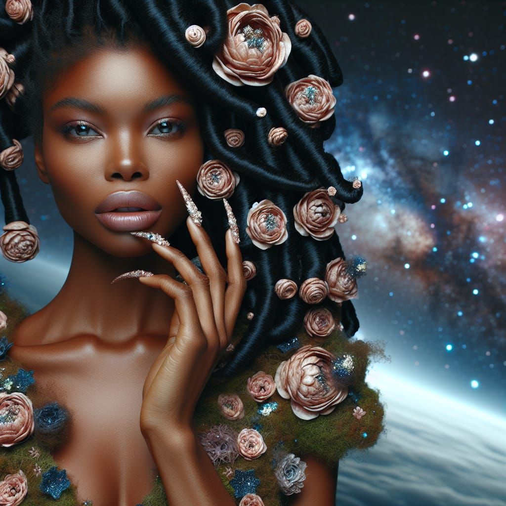 Cosmic Woman in Couture Floral Dress