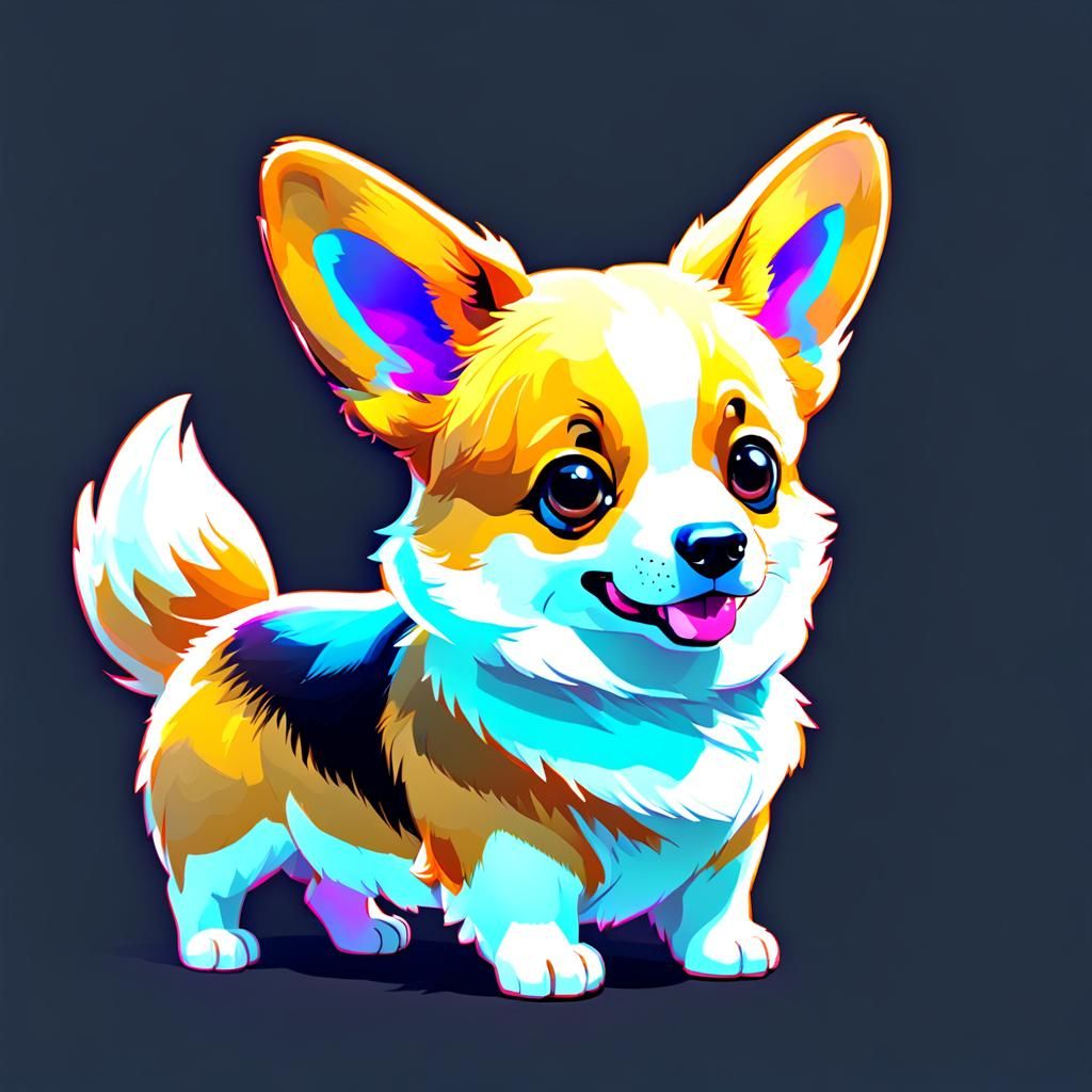 Cute Glitch Corgi Digital Art