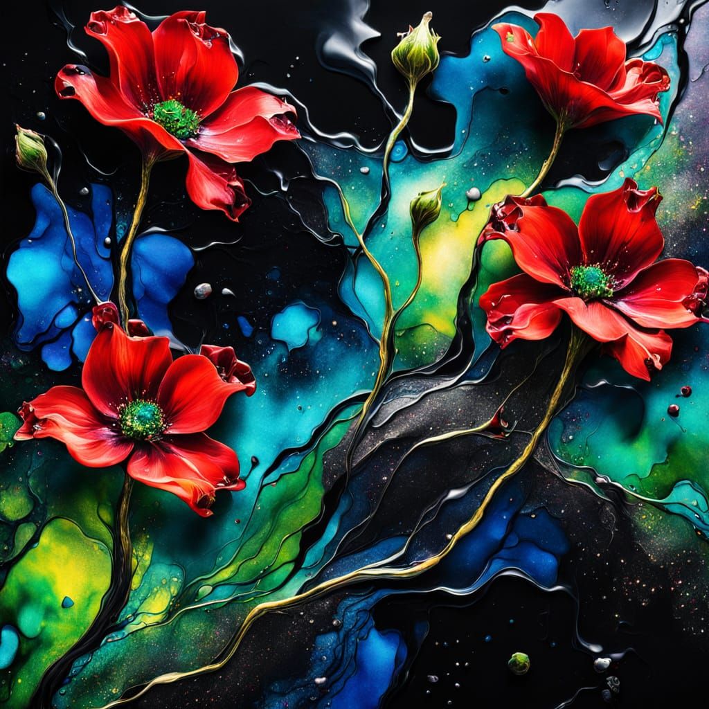Surreal Flowers Flowing with Vivid Alcohol Ink