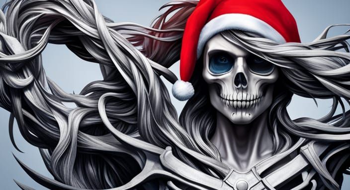 Festive Skeleton in Santa Hat: Hyperrealistic Splash Art
