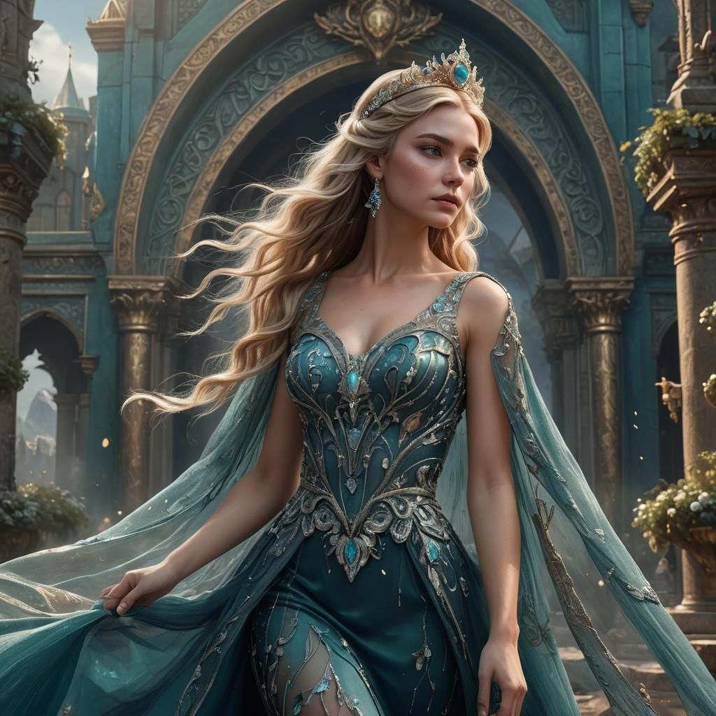 Woman in Teal Gown: Fantasy Concept Art