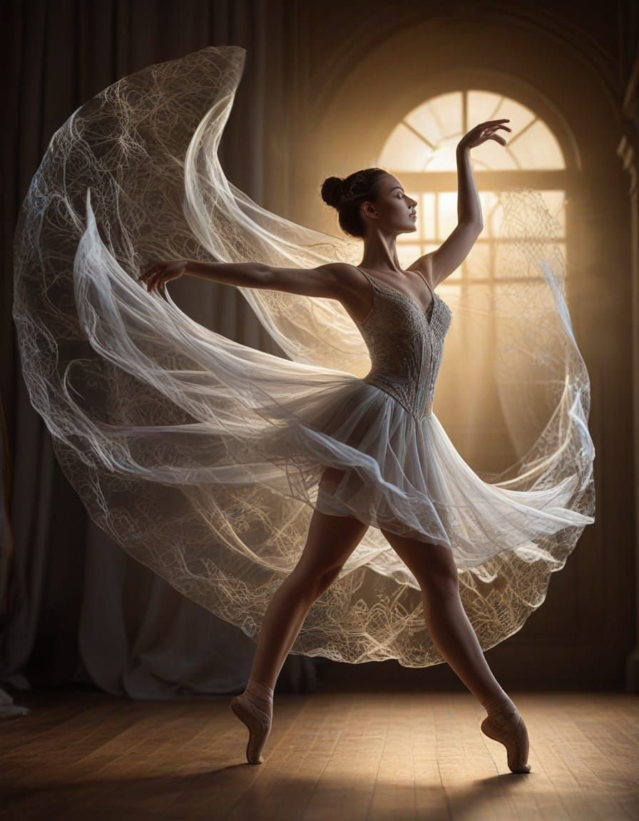 Ballerina Dressed in Shimmering Spider Webs