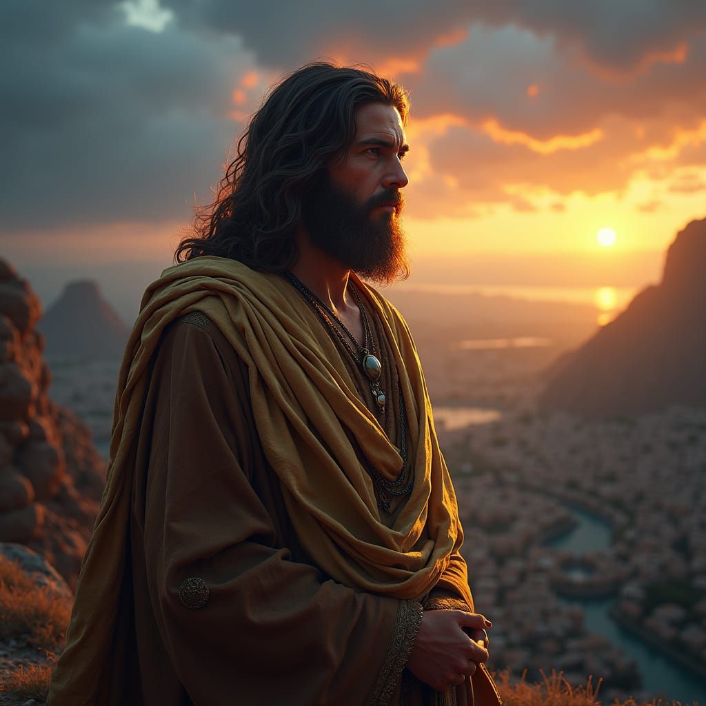 Hyperrealistic Portrait of Jesus in Atmospheric Cityscape