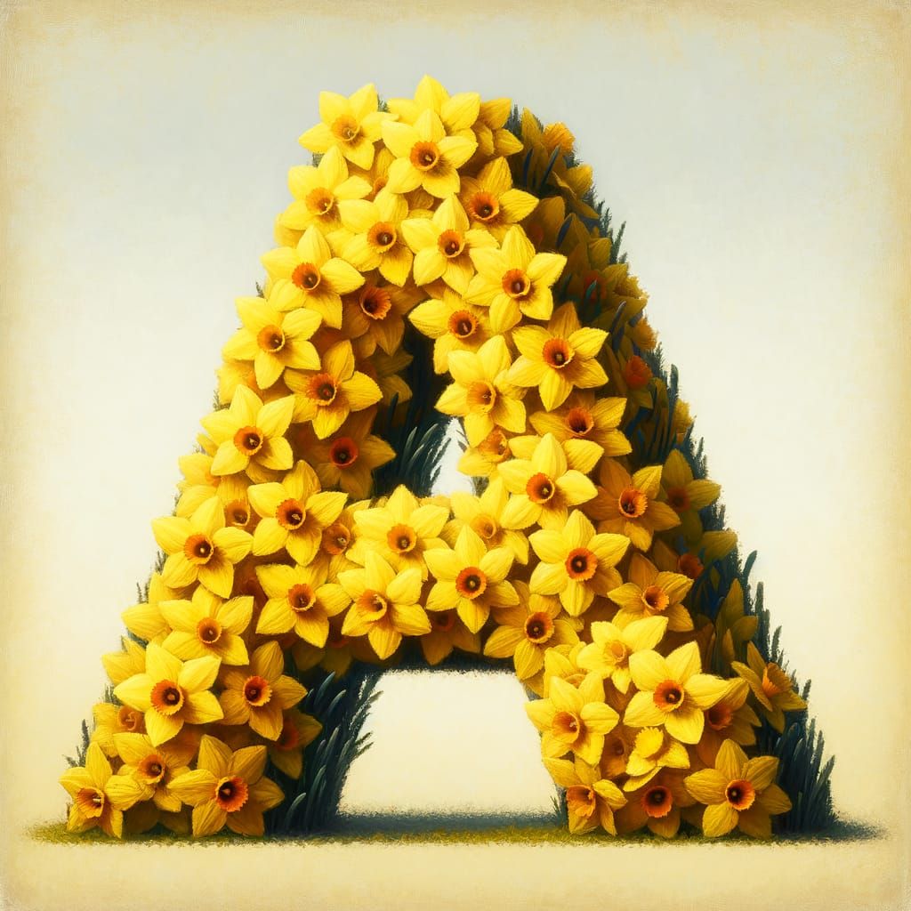 Daffodil Letter A in Impressionist Oil Painting Style