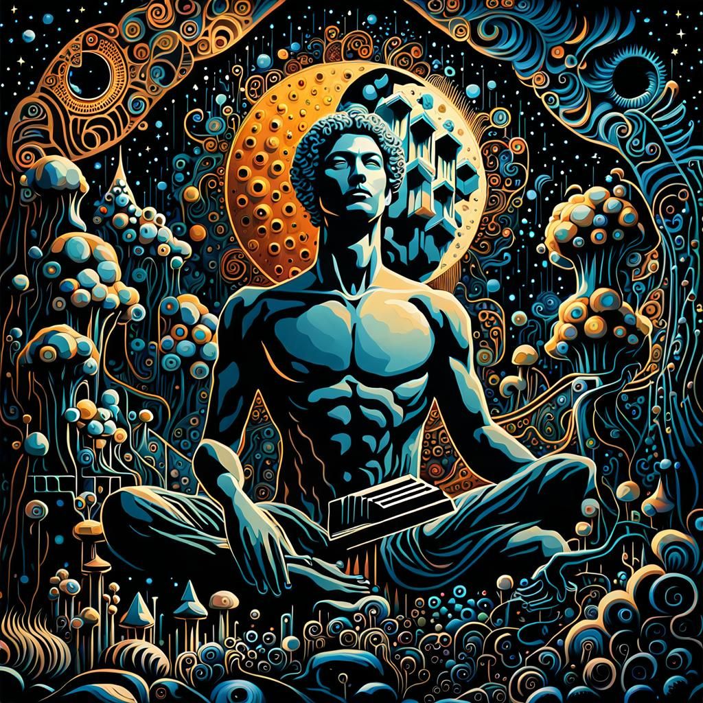 Ethereal Figures Compose Poems in a Celestial Landscape