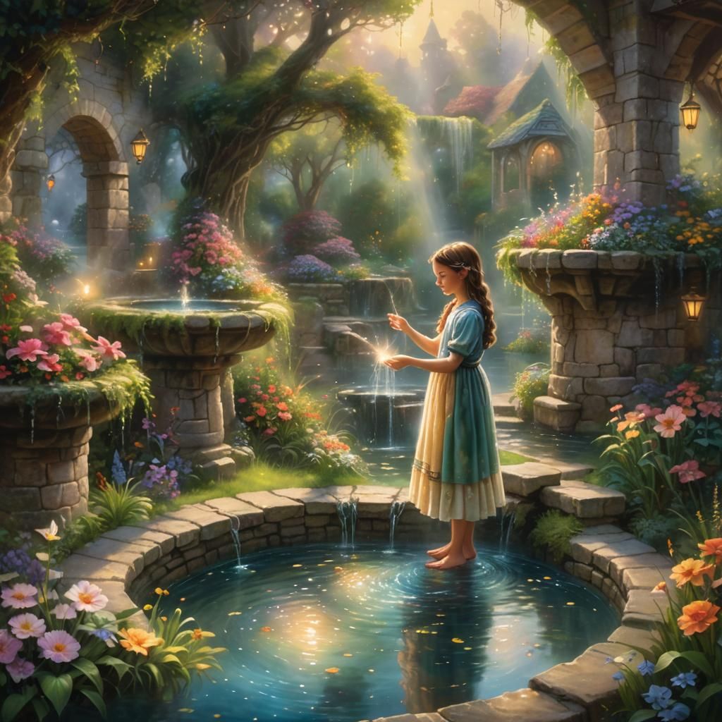 Whimsical Wishing Well Scene in Enchanting Fantasy Style