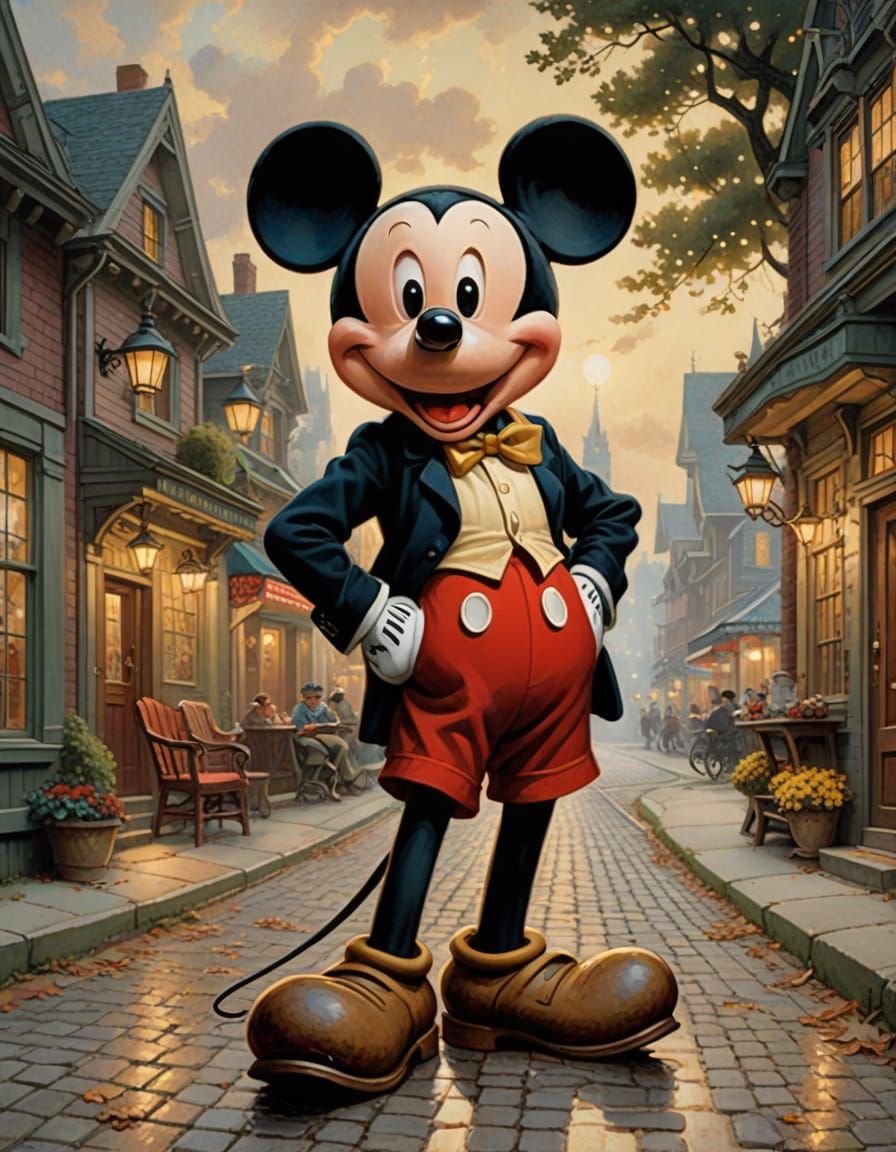Mickey Mouse in Styles of Kinkade, Rockwell, Hopper, Rackham