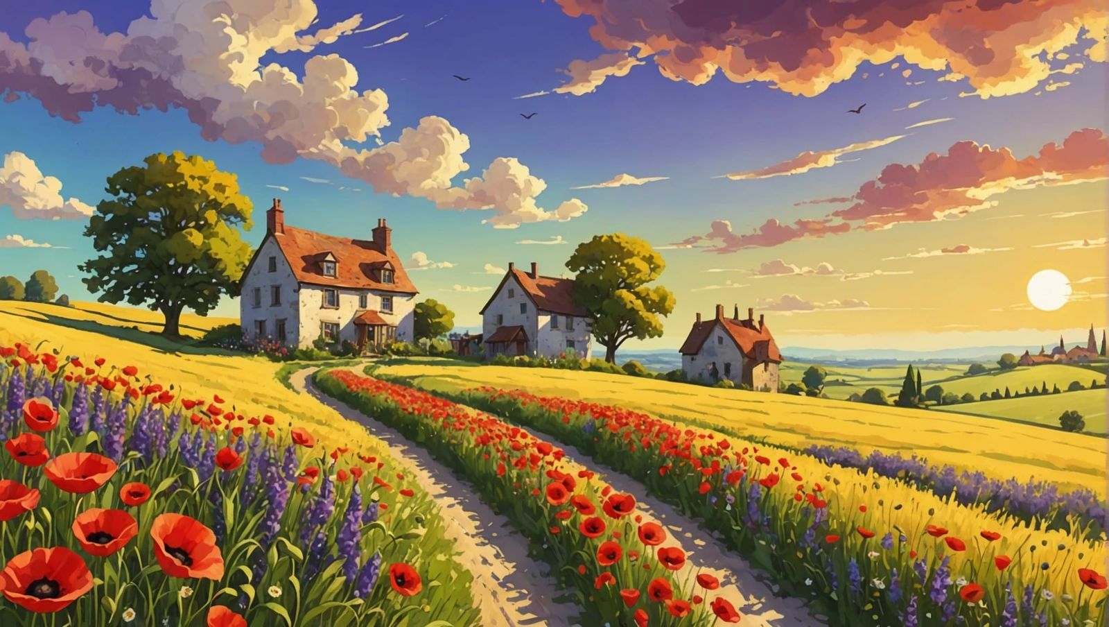 Whimsical Country Houses in Watercolor by Van Gogh