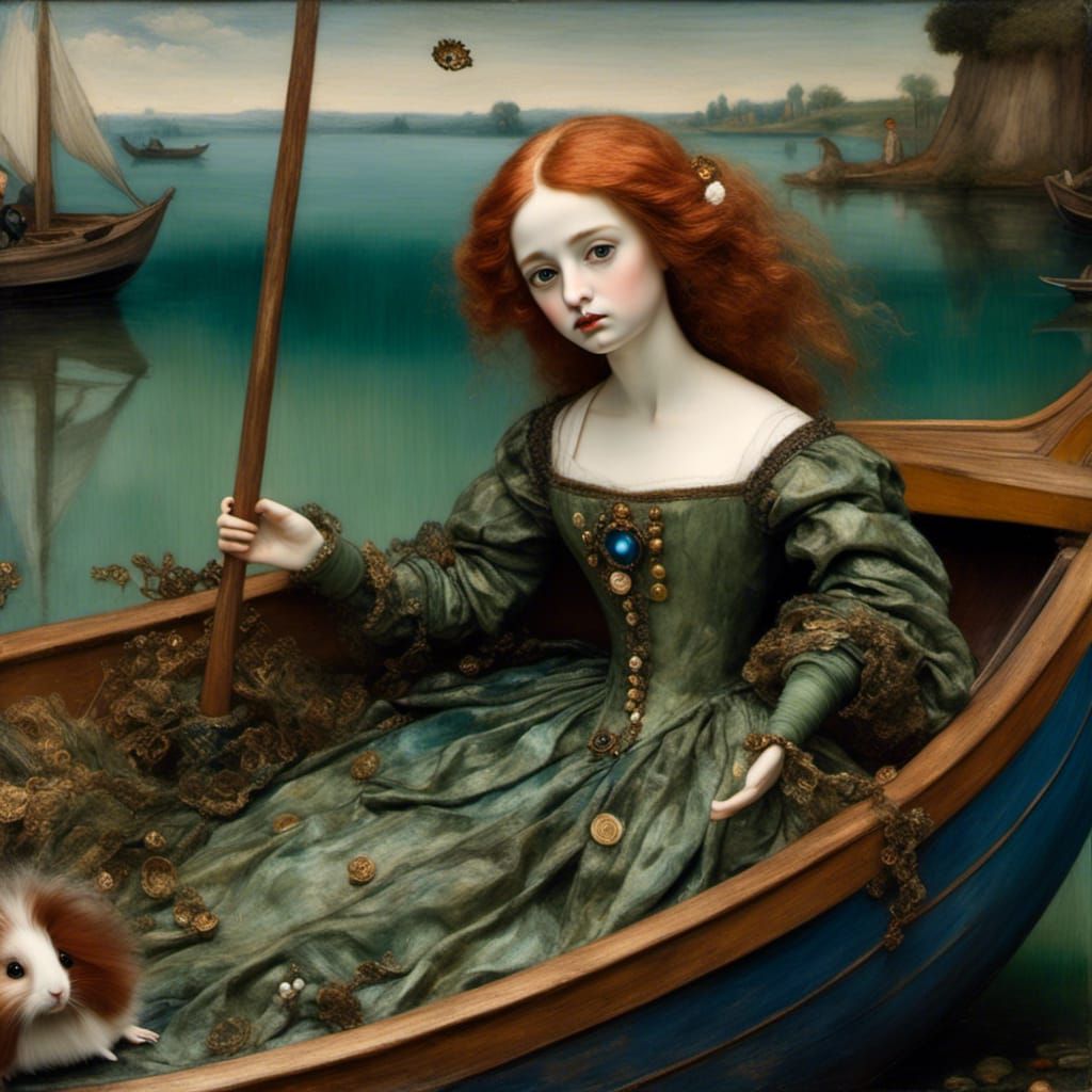 Doll as Lady of Shallot in Waterhouse Style