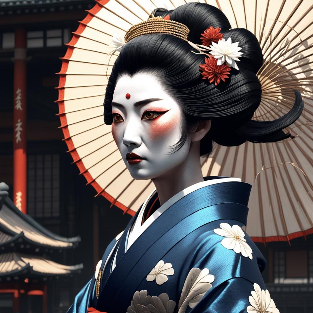 Futuristic Geisha Concept Art in Hokusai Style