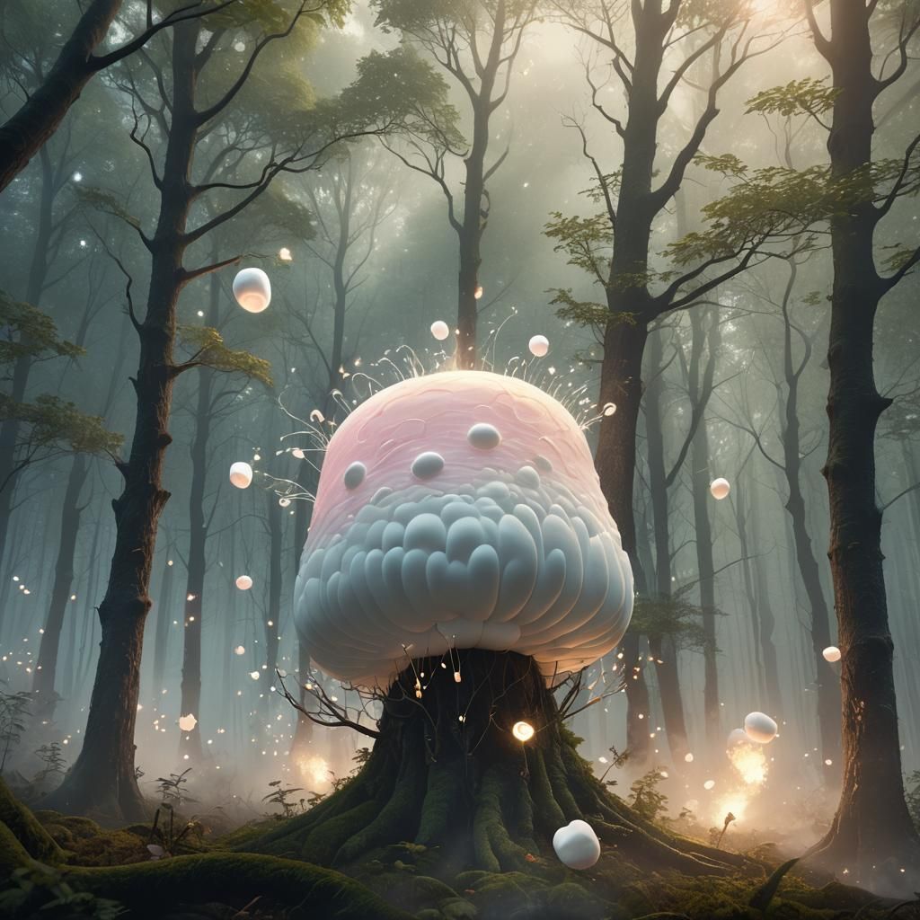 Giant Marshmallow in Mystical Forest: Digital Matte Painting