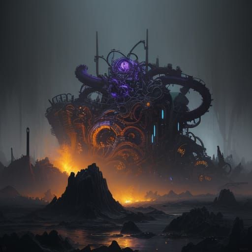 Dark Fantasy Mechanical Horror with Hyperdetailed, Biomechan...