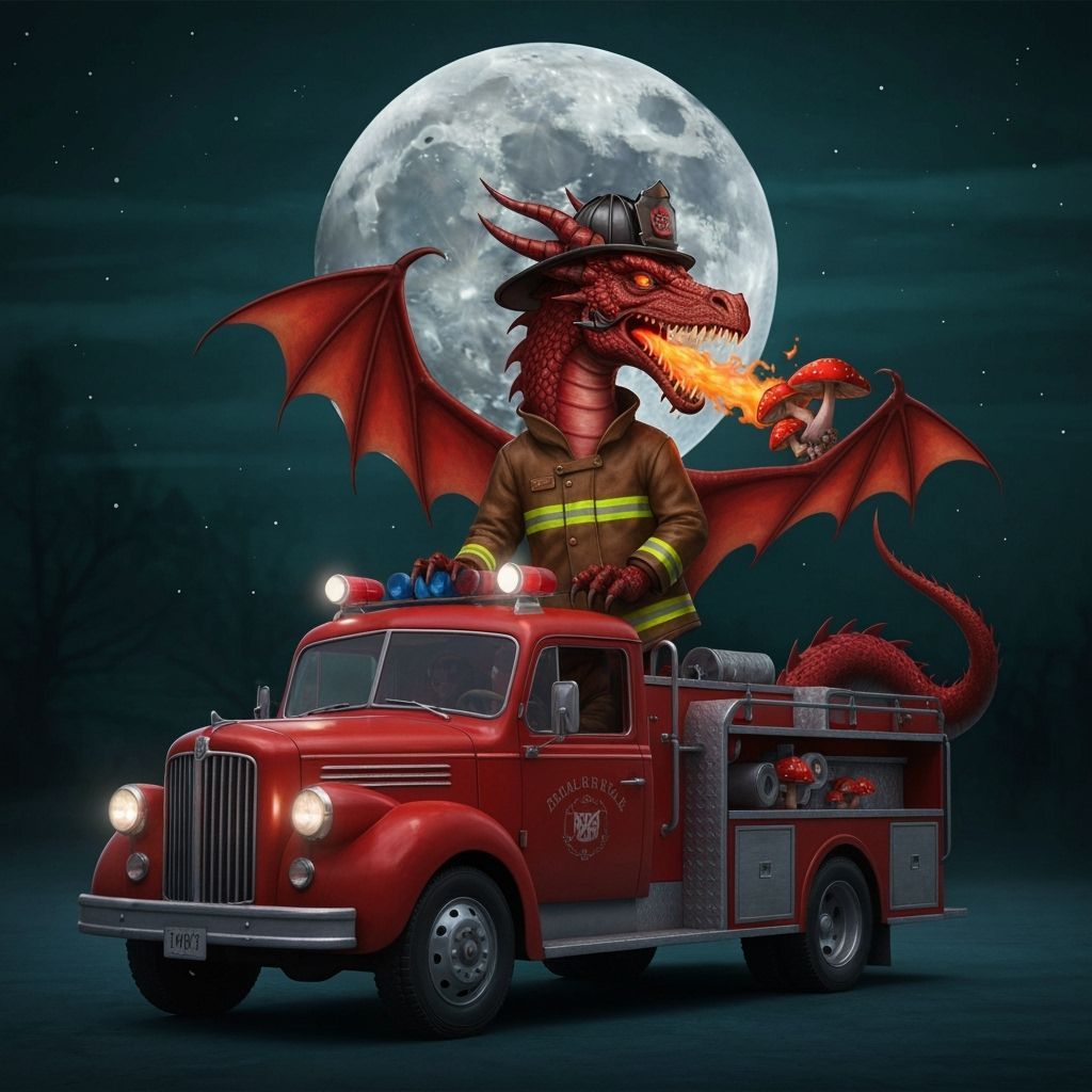 Red Dragon Firefighter in Cyberpunk Gothic Style