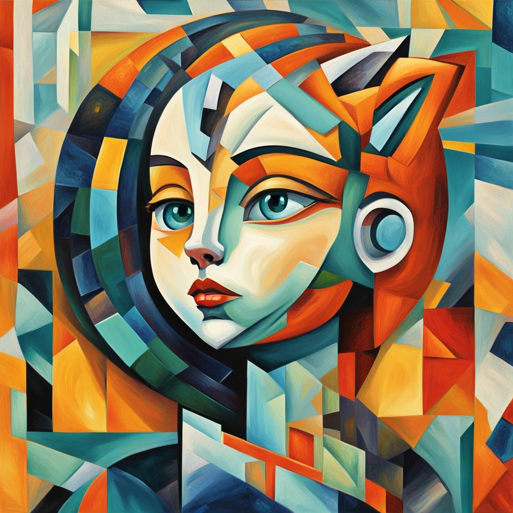 Cubist Child Portrait with Geometric Shapes