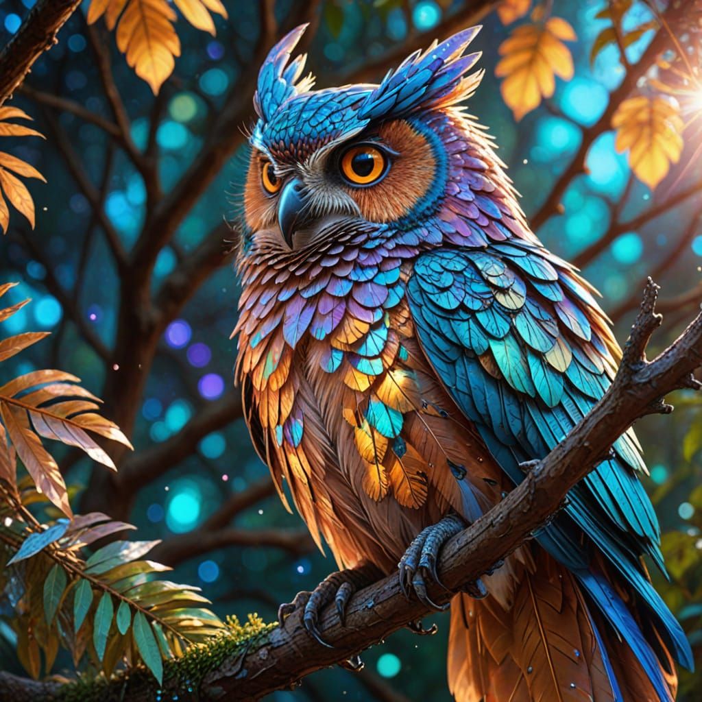 Holographic Harpy with Iridescent Feathers