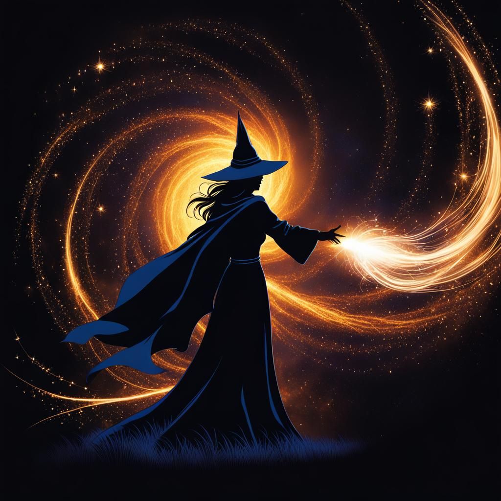 Beautiful Witch Silhouette with Glowing Eyes