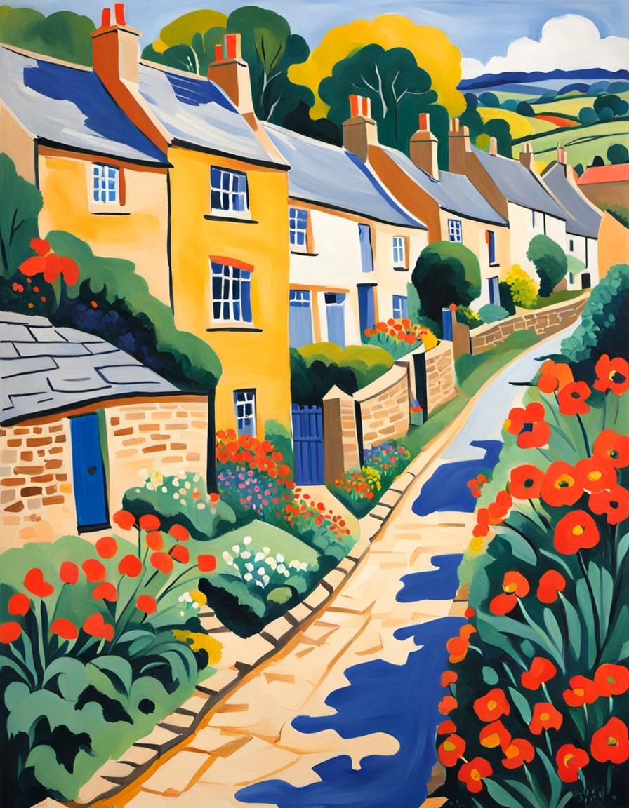 Cotswold Village Painting in Matisse Style