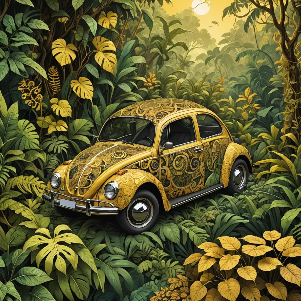 Yellow Beetle in Jungle: Abstract Vector Fractal Art