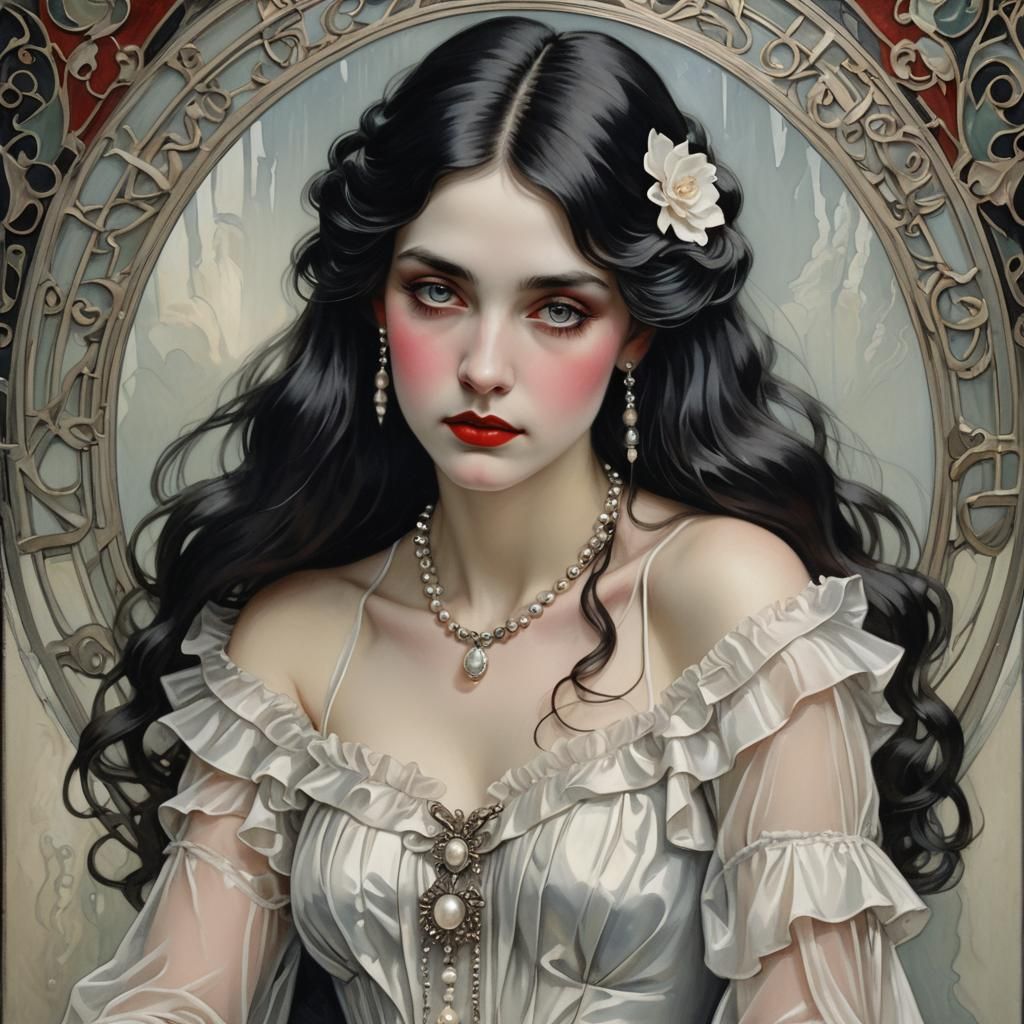 Elegant Art Nouveau Pearl Portrait of a Woman
