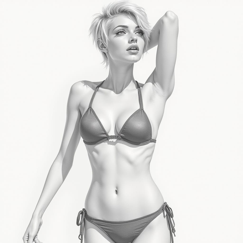Hyperdetailed Portrait of a Blond Girl in a Bikini