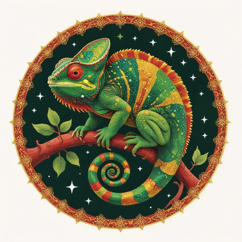 Chameleon's Colors: Red, Gold, Green