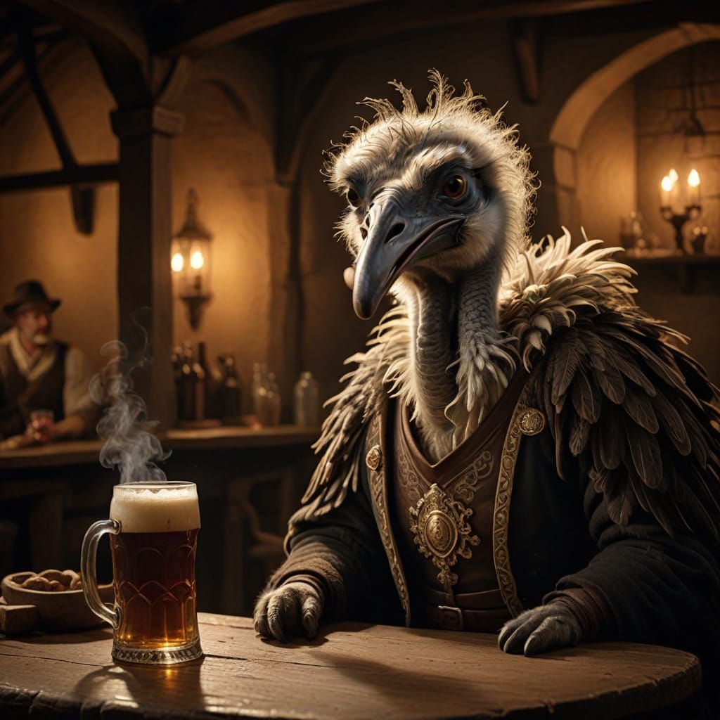 Medieval Tavern Scene with a Smoking Ostrich