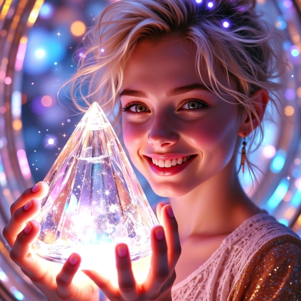 Girl Refracting Rainbow Light Through Crystal, in Cyberpunk ...