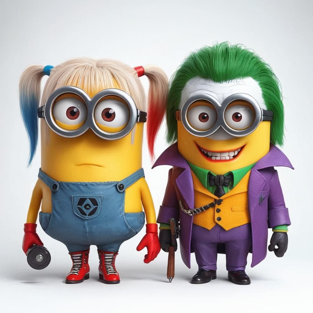 Minions Impersonating Harley Quinn and Joker in 3D Anime