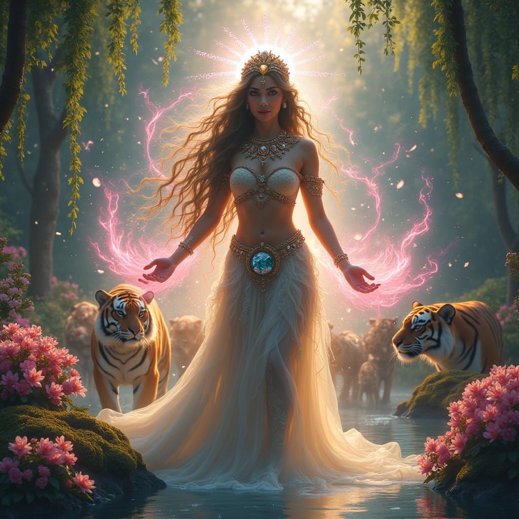 Persian Water Goddess Embodied in Vibrant Fantasy Art